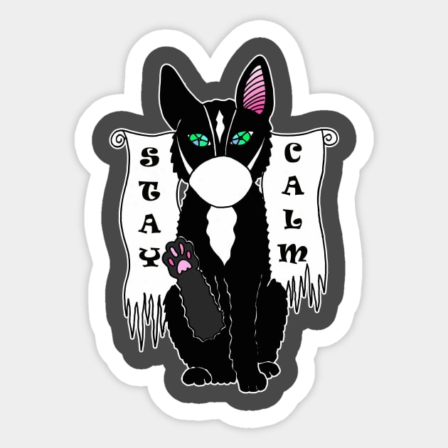 Black cat calm in mask Sticker by AgniArt